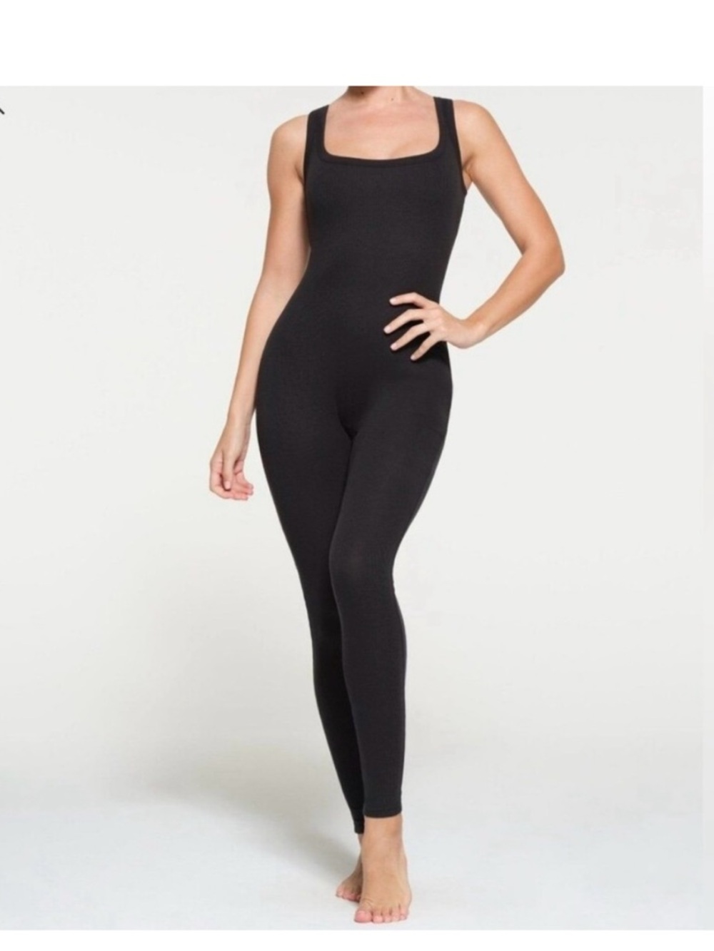 SKIMS Black Sculpting Square-Neck Jumpsuit